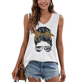 Mom Off Duty Funny Mothers Day Leopard Tie Dye Messy Bun Women's V-neck Casual Sleeveless Tank Top - Thegiftio