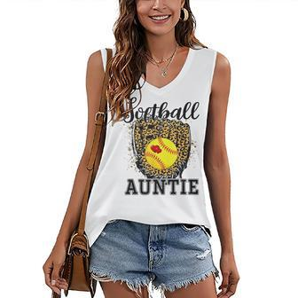 Softball Auntie Leopard Game Day Aunt Mother Softball Lover Women's V-neck Casual Sleeveless Tank Top - Thegiftio UK