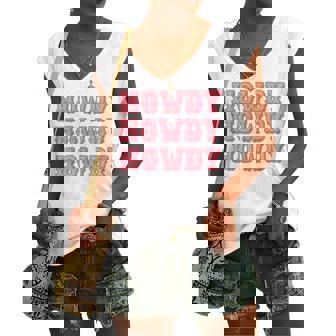 Vintage White Howdy Rodeo Western Country Southern Cowgirl V2 Women's Vneck Tank Top - Seseable