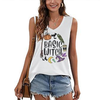 Basic Witch Hat Witches Pumpkin Moon Witchcraft Halloween Women's Vneck Tank Top - Seseable