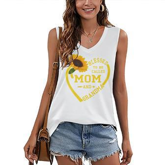 Womens Blessed To Be Called Mom And Grandma Mothers Day Sunflower Women's V-neck Casual Sleeveless Tank Top - Thegiftio UK