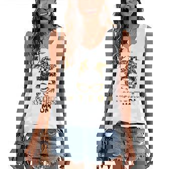 Womens Mom Life Motocross Mothers Day Leopard Messy Bun Women's V-neck Casual Sleeveless Tank Top - Thegiftio