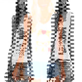 Womens Mom Life Track Mothers Day Leopard Messy Bun Women's V-neck Casual Sleeveless Tank Top - Thegiftio