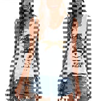 Womens Mothers Day Funny Sissy Life Messy Bun Leopard Mommy Grandma Women's V-neck Casual Sleeveless Tank Top - Thegiftio