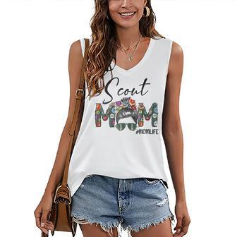 Womens Mothers Day Womens Scouting Scout Mom Life Messy Bun Hair Women's V-neck Casual Sleeveless Tank Top - Thegiftio UK