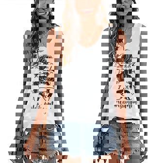 Womens Wrestling Mom Life Messy Bun Hair Glasses Mothers Day Gift Women's V-neck Casual Sleeveless Tank Top - Thegiftio