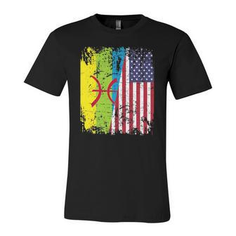 Amazigh Roots Half American Flag Proud Of Kabyle Flag Jersey T-Shirt | Mazezy