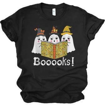 Booooks Cute Ghost Boo Reading Books Halloween Library Gift Men Women T-shirt Unisex Jersey Short Sleeve Crewneck Tee - Thegiftio UK