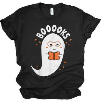 Booooks Ghost Boo Read Books Library Teacher Halloween Cute Men Women T-shirt Unisex Jersey Short Sleeve Crewneck Tee - Thegiftio UK
