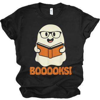 Booooks Ghost Boo Read Books Library Teacher Halloween Cute V4 Men Women T-shirt Unisex Jersey Short Sleeve Crewneck Tee - Thegiftio UK