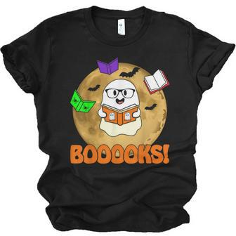 Booooks Ghost Boo Read Books Library Teacher Halloween Cute V6 Men Women T-shirt Unisex Jersey Short Sleeve Crewneck Tee - Thegiftio UK