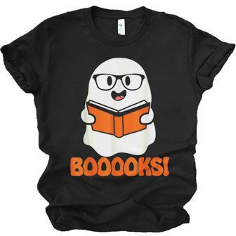 Booooks Ghost Boo Read Books Library Teacher Halloween Cute V7 Men Women T-shirt Unisex Jersey Short Sleeve Crewneck Tee - Thegiftio UK