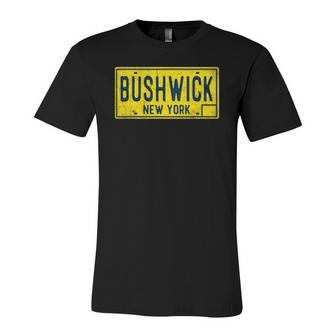 Bushwick Brooklyn New York Old Retro Vintage License Plate Jersey T-Shirt | Mazezy