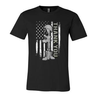Distressed Memorial Day Gift Us Flag Military Boots Dog Tags Gift Unisex Jersey Short Sleeve Crewneck Tshirt - Monsterry DE
