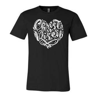Easter Christian Christ Is Risen Cross Heart Jersey T-Shirt | Mazezy