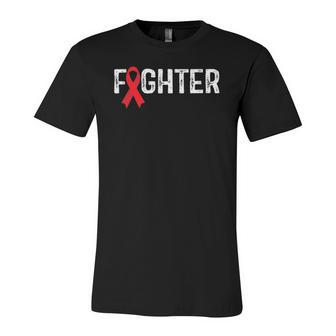 Fighter Blood Cancer Awareness Red Ribbon Jersey T-Shirt | Mazezy