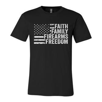 Funny Anti Biden Faith Family Firearms & Freedom Pro God Guns American Flag Unisex Jersey Short Sleeve Crewneck Tshirt - Monsterry