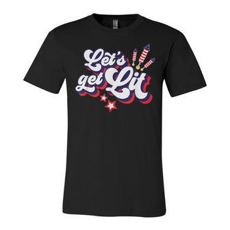 Funny Lets Get Lit Fireworks 4Th Of July Retro Vintage Unisex Jersey Short Sleeve Crewneck Tshirt - Seseable