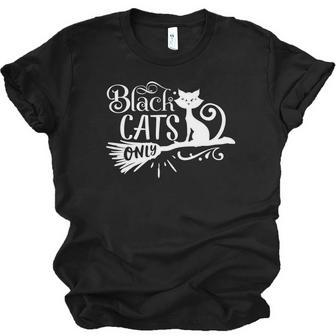 Halloween Black Cats Only - White Version Design Men Women T-shirt Unisex Jersey Short Sleeve Crewneck Tee