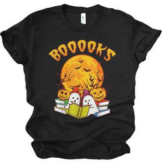 Halloween Booooks Ghost Reading Boo Read Books Library Kids Men Women T-shirt Unisex Jersey Short Sleeve Crewneck Tee - Thegiftio UK