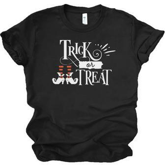 Halloween Funny Trick Or Treat Orange And White Men Women T-shirt Unisex Jersey Short Sleeve Crewneck Tee - Seseable