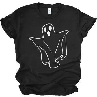 Halloween Ghost Creepy White Design Men Women T-shirt Unisex Jersey Short Sleeve Crewneck Tee - Seseable