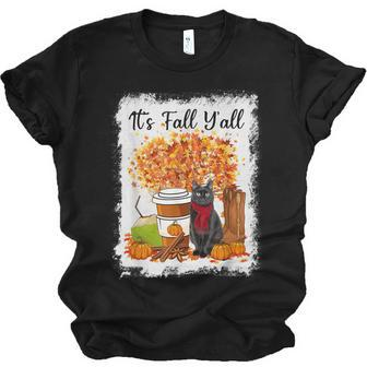 Happy Fall Yall Funny Cats Autumn Lover Pumpkins Halloween Men Women T-shirt Unisex Jersey Short Sleeve Crewneck Tee - Thegiftio UK