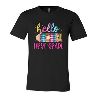 Hello First Grade Leopard Tie Dye Pencil Unisex Jersey Short Sleeve Crewneck Tshirt - Monsterry DE