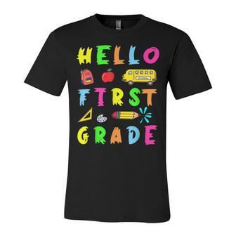 Hello Miss First Grade Back To School Teachers Kida Unisex Jersey Short Sleeve Crewneck Tshirt - Seseable