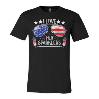 I Love Her Sparklers Matching Couple 4Th Of July Sunglasses Unisex Jersey Short Sleeve Crewneck Tshirt - Seseable