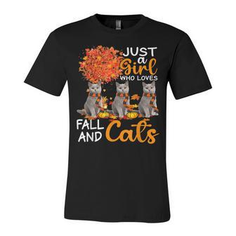 Just A Girl Who Loves Fall And Cats Thanksgiving Farmer Cat  Unisex Jersey Short Sleeve Crewneck Tshirt