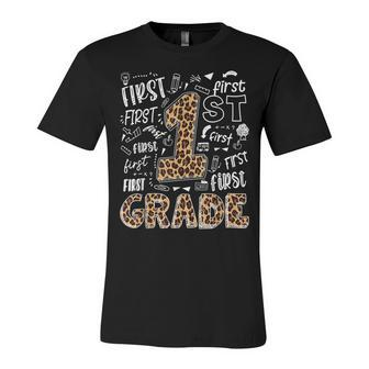 Leopard Print 1St Grade Teacher Kids Back To School Unisex Jersey Short Sleeve Crewneck Tshirt - Seseable