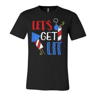 Lets Get Lit Fireworks Firecracker Funny Fourth 4Th Of July Unisex Jersey Short Sleeve Crewneck Tshirt - Seseable