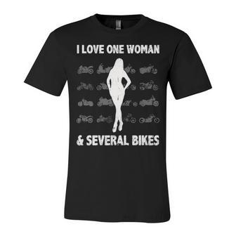 Love One Woman & Several Bikes Unisex Jersey Short Sleeve Crewneck Tshirt - Seseable