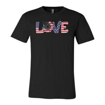 Love Sunflower 4Th Of July American Flag Patriotic Jersey T-Shirt | Mazezy
