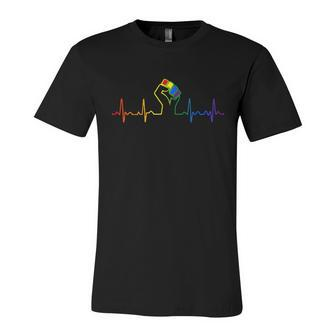 Lovely Lgbt Gay Pride Power Fist Heartbeat Lgbtq Lesbian Gay Meaningful Gift Unisex Jersey Short Sleeve Crewneck Tshirt - Monsterry