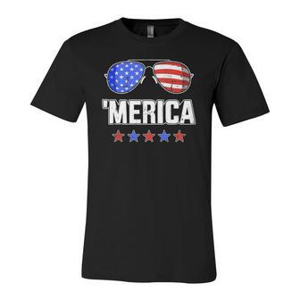 Merica Sunglasses With Usa Flag For Independence Day Jersey T-Shirt | Mazezy