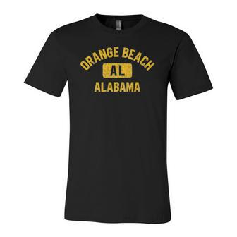 Orange Beach Al Alabama Gym Style Distressed Amber Print Jersey T-Shirt | Mazezy