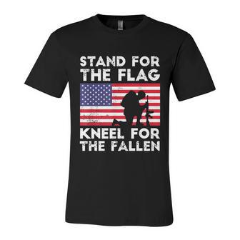 Patriotic Military Veteran American Flag Stand For The Flag Kneel For The Fallen V2 Unisex Jersey Short Sleeve Crewneck Tshirt - Monsterry UK