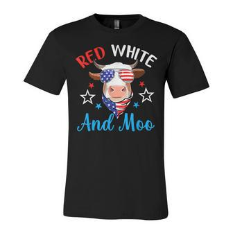Red White And Moo 4Th Of July Cow Usa Flag Farmer Patriotic V2 Unisex Jersey Short Sleeve Crewneck Tshirt - Seseable