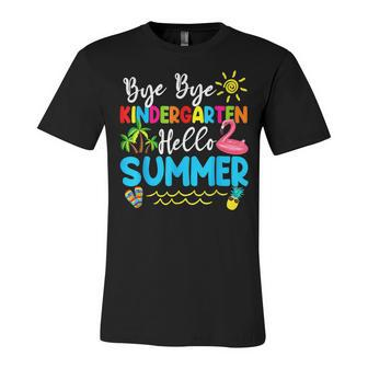 Teacher Student Kids Bye Bye Kindergarten Hello Summer Unisex Jersey Short Sleeve Crewneck Tshirt - Seseable