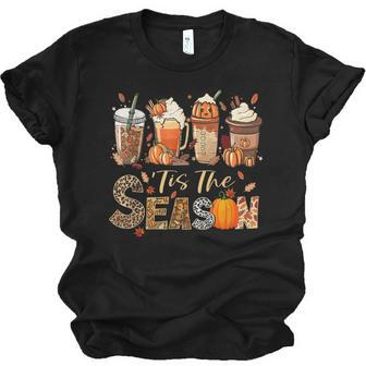 Tis The Season Pumpkin Spice Coffee Fall Autumn Thanksgiving Unisex Jersey Short Sleeve Crewneck Tshirt - Thegiftio UK