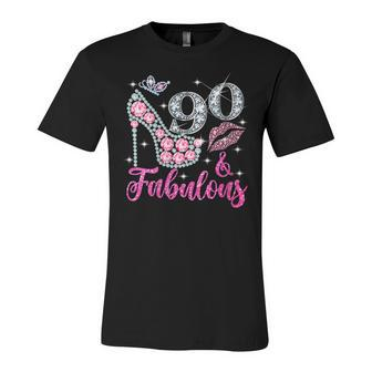 Womens 90 & Fabulous Diamond Crown Shoes Queen 90 Yrs Old Birthday Unisex Jersey Short Sleeve Crewneck Tshirt - Seseable