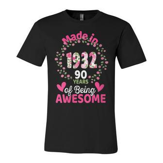 Womens 90 Years Old 90Th Birthday Born In 1932 Women Girls Floral Unisex Jersey Short Sleeve Crewneck Tshirt - Seseable