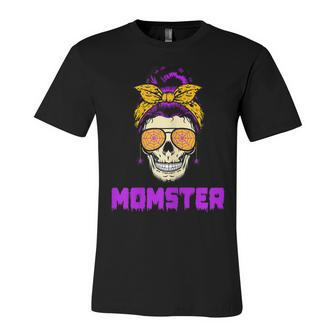 Womens Messy Bun Halloween Costume Monster Mom Momster Unisex Jersey Short Sleeve Crewneck Tshirt - Seseable