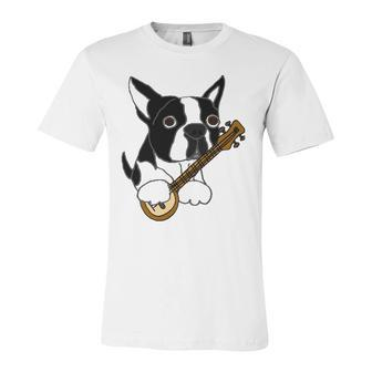 Boston Terrier Dog Playing Banjo Jersey T-Shirt | Mazezy