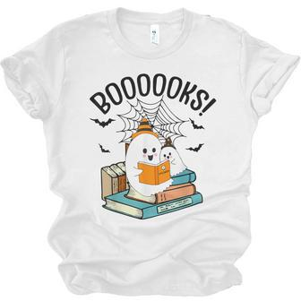 Halloween Booooks Ghost Reading Boo Read Books Library V5 Men Women T-shirt Unisex Jersey Short Sleeve Crewneck Tee - Thegiftio UK