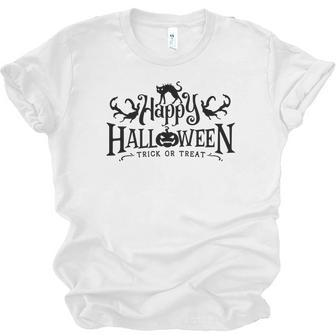 Halloween Happy Halloween Trick And Treat Black Design Men Women T-shirt Unisex Jersey Short Sleeve Crewneck Tee - Seseable