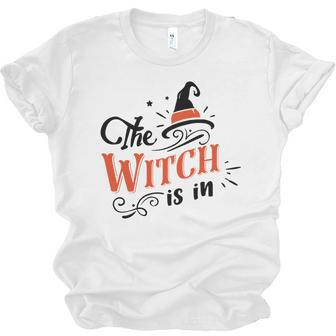 Halloween The Witch Is In Black And Orange Men Women T-shirt Unisex Jersey Short Sleeve Crewneck Tee - Seseable