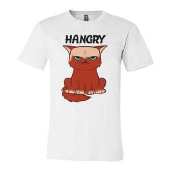Hangry Cat Cartoon Style Humor Tee Jersey T-Shirt | Mazezy